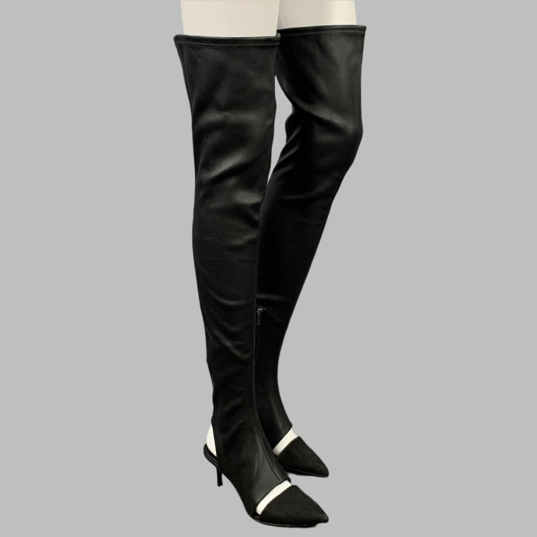 OPENING CEREMONY Size 6 Black Leather Mixed Fabrics Pointed Toe Boots