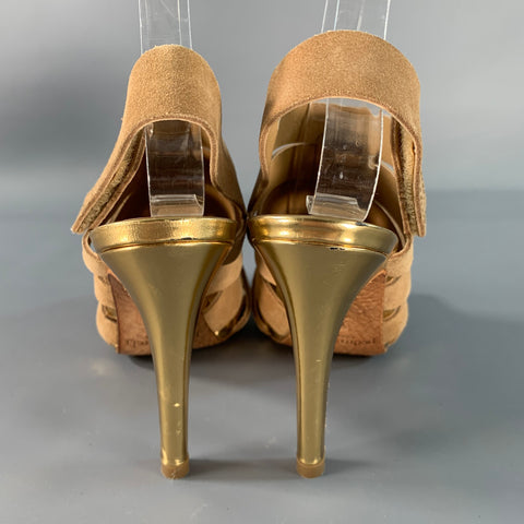 PEDRO GARCIA Size 6 Gold Tan Suede Strappy Sandals