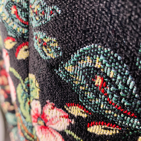 ANNE FONTAINE Size 10 Saskia Black Multi Color Floral Jacquard Velvet Trim Jacket Blazer