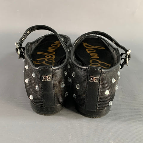 SAM EDELMAN Size 7.5 Black Silver Mesh Studded Mary Jane Flats