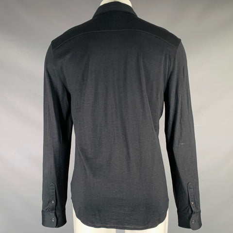 JOHN VARVATOS Size M Black Shimmery Silk Cotton Long Sleeve Shirt