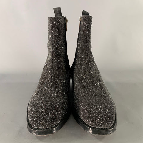 ALEXANDER MCQUEEN Size 7 Black Silver Metallic Leather Zip Up Boots