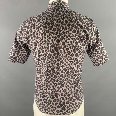 MARC JACOBS Size XS Grey Black Purple Animal Print Cotton Short Sleeve Shirt