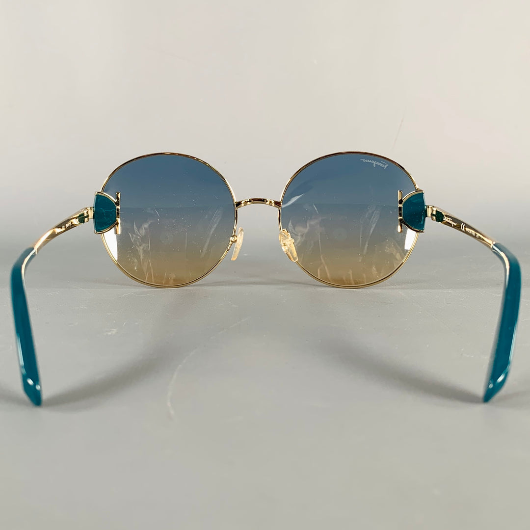 SALVATORE FERRAGAMO Gold Cobalt Metal Sunglasses