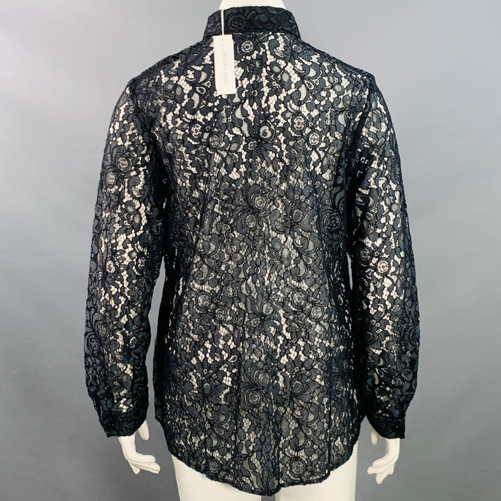 ANNE FONTAINE Size XL Selia Grey Black Polyamide Cotton Blend Lace Button Up Blouse