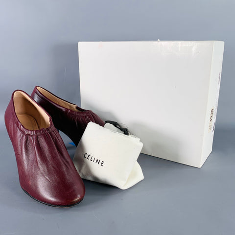 CELINE Size 7 High Throat Burgundy Leather Cone Heel Pumps