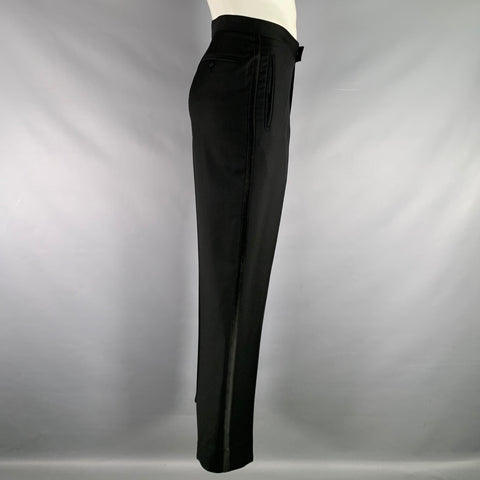 SUITSUPPLY Size 34 Black Solid Wool Tuxedo Dress Pants