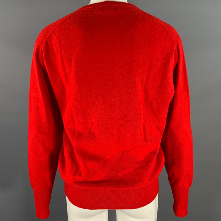 TURNBULL & ASSER Size L Red Knitted Cashmere V-Neck Sweater