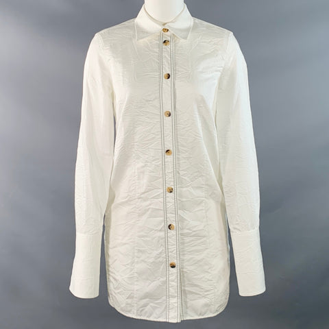 KHAITE Size S Cream Cotton Blend Wrinkled Contrast Stitch Button Up Shirt