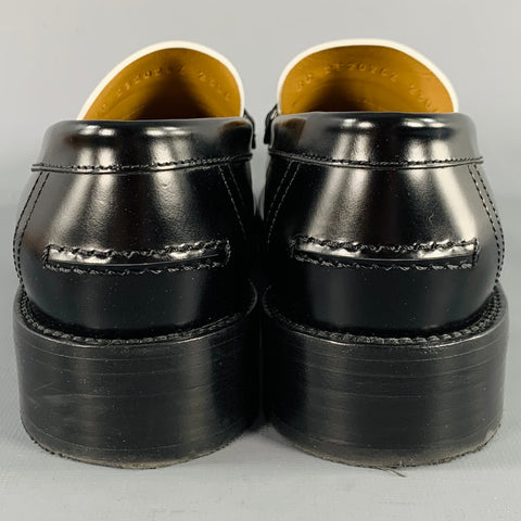 HERMES Size 7 Kennedy Black White Leather Color Block Penny Loafers Flats