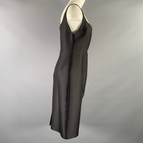 LUCIANO BARBERA Size 8 Black Silk  Wool Scoop Neck Knee-Length Dress