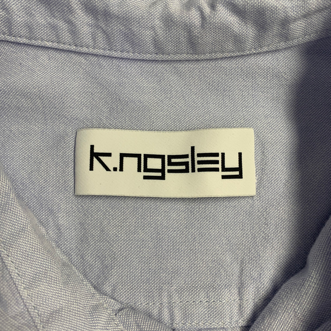 K.NGSLEY Size L Blue Woven Cotton Hidden Placket Long Sleeve Shirt
