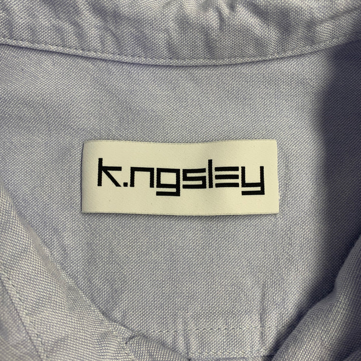 K.NGSLEY Size L Blue Woven Cotton Hidden Placket Long Sleeve Shirt