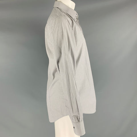 DOLCE & GABBANA Size M Grey White Stripe Cotton Button Up Long Sleeve Shirt