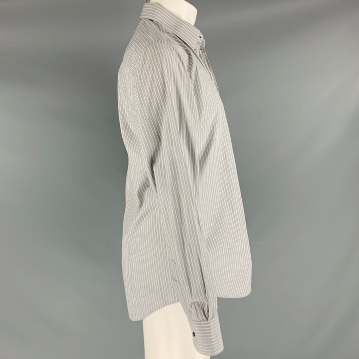 DOLCE &amp; GABBANA Camisa de manga larga con botones de algodón a rayas blancas y grises talla M