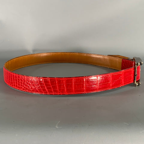 APRIL in PARIS Red Nubuck Crocodile Belt
