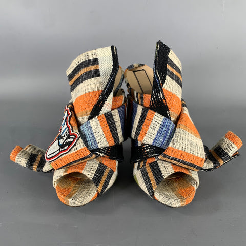 No. 21 Size 7.5 Tan Multi-Color Raso Peep Toe Pumps