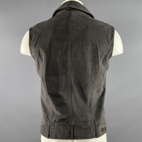 DIESEL Size L Grey Distressed Calf Leather Biker Vest
