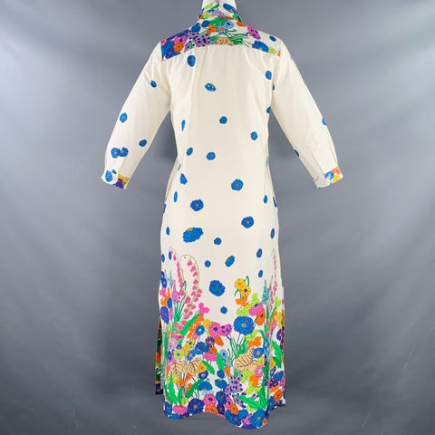 VILAGALLO Size XS Cream Multi Color Cotton Blend Floral Shirt Dress