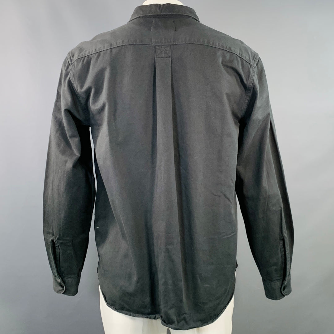 MERZ B. SCHWANEN Size XL Grey Charcoal Twill Cotton One Pocket Long Sleeve Shirt