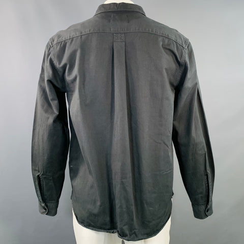 MERZ B. SCHWANEN Size XL Grey Charcoal Twill Cotton One Pocket Long Sleeve Shirt