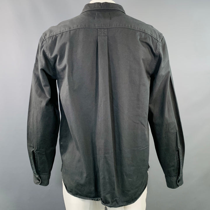 MERZ B. SCHWANEN Size XL Grey Charcoal Twill Cotton One Pocket Long Sleeve Shirt