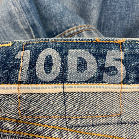 VISVIM Size 34 Social Sculpture 10D5 Blue Distressed Cotton Selvedge Button Fly Jeans