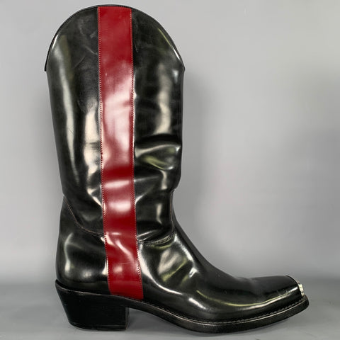 CALVIN KLEIN Size 12.5 Black Burgundy Color Block Patent Leather Boots