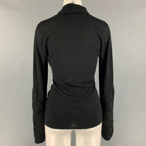 JOSIE NATORI Size M Black Silk Cashmere Applique Ruched Pullover