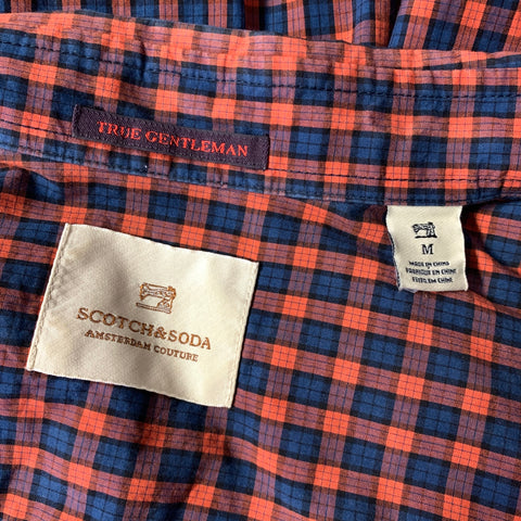 SCOTCH AND SODA Size S Orange Blue Plaid Cotton Long Sleeve Shirt