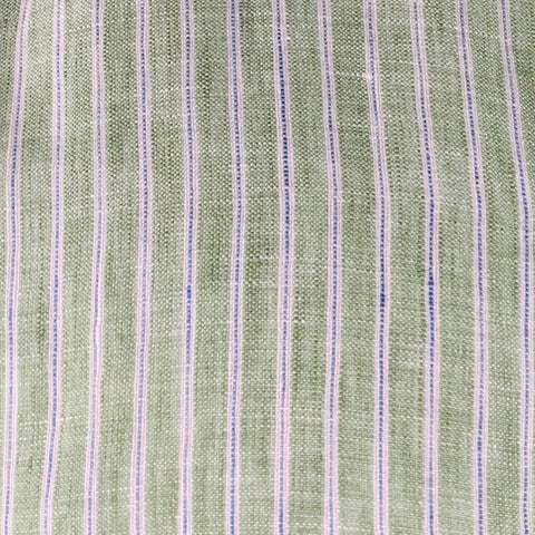 BRIONI Size L Green Stripe Linen Button Up Long Sleeve Shirt