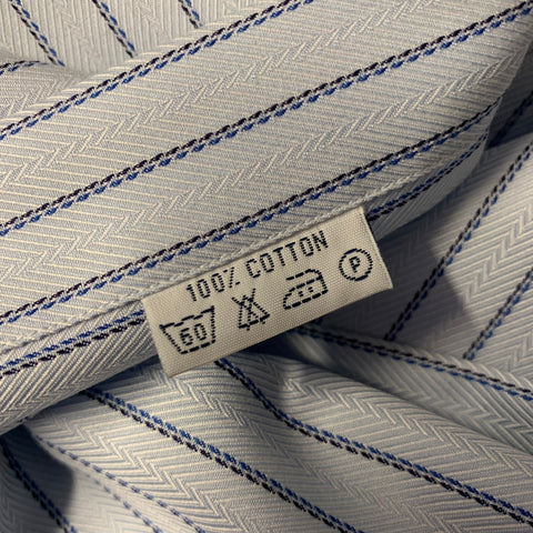 BRIONI Size XL Blue Navy Stripe Cotton Button Up Long Sleeve Shirt