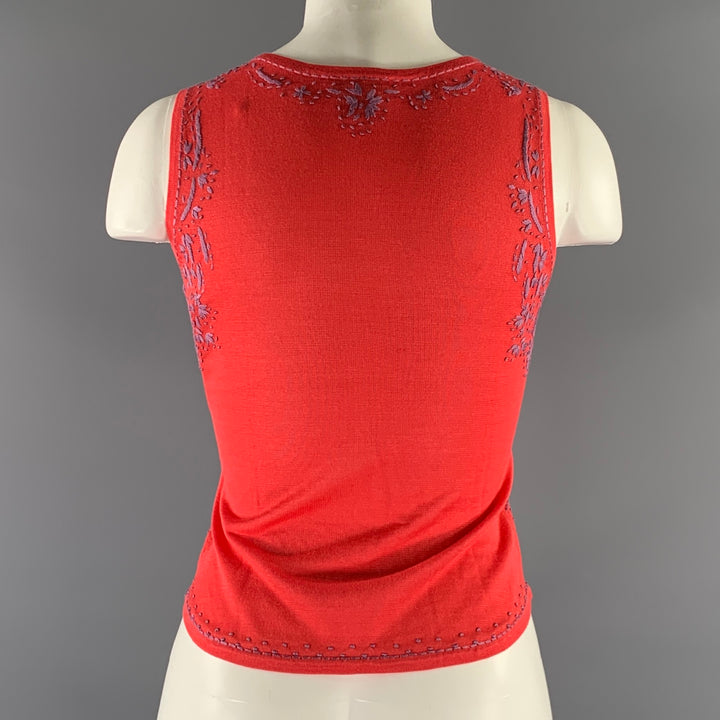 ETRO Size 4 Lavender Coral Silk Embroidered Tank Casual Top