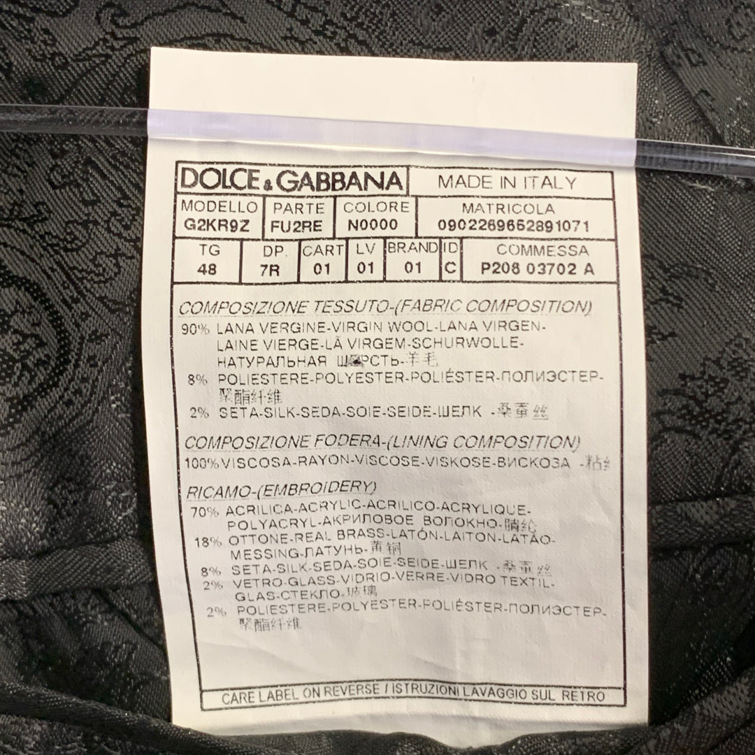 DOLCE & GABBANA Size 38 Regular Black Bee Applique Wool Blend Sport Coat