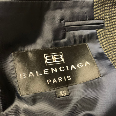 BALENCIAGA Chest Size 38 Black Olive Checkered Wool  Polyamide Sport Coat