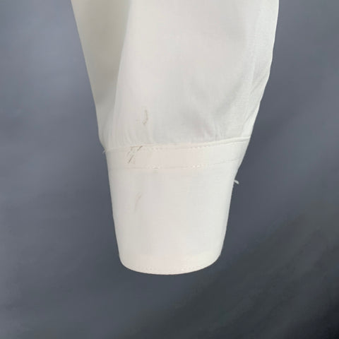 SANDRO Size L White Black Cotton Collarless Contrast Trim Long Sleeve Shirt