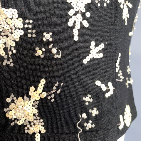 OSCAR DE LA RENTA Size L Black White Silk Blend Beaded Tank Casual Top