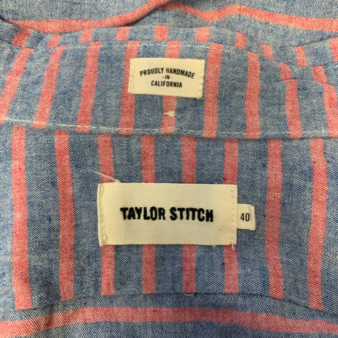 TAYLOR STITCH Taille M Chemise à Manches Courtes en Coton Rayé Bleu Rouge Boutonnée