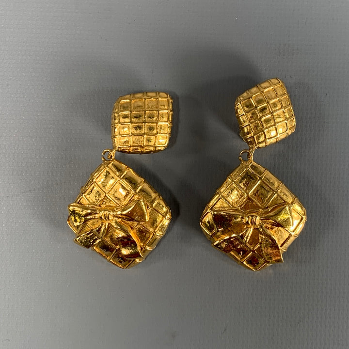 CHANEL Gold Tone Diamond Logo Clip-On Earrings