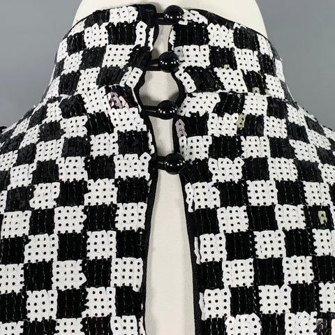 EMPORIO ARMANI Size L Black White Polyester Blend Checkered Sleeveless Dress Top