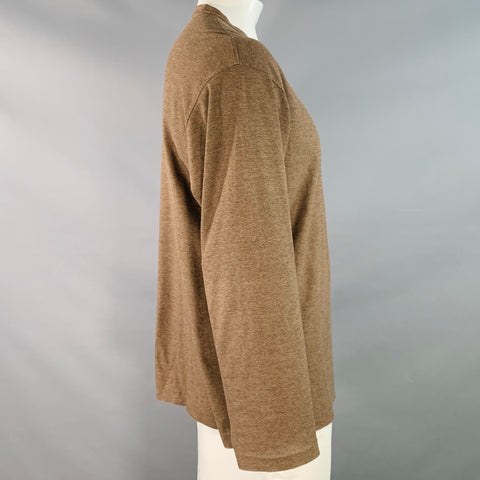CANALI Size L Heather Brown Cotton Textured Crew Neck Pullover