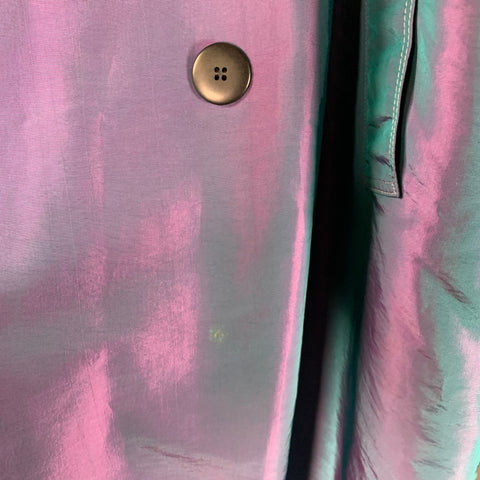 CHRISTIAN DIOR Size 6 Purple Teal Iridescent Trench Trench Coat