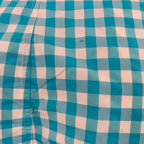 PARKE & RONEN Size 36 Turquoise White Gingham Polyester Blend Swim Trunks