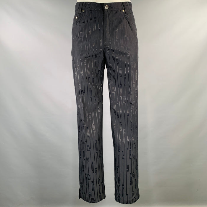 VERSACE CLASSIC Size 38 Black Jacquard Cotton Blend Jean Cut Casual Pants