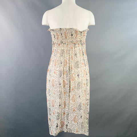 ISABEL MARANT ETOILE Size S White Brown Black Cotton Abstract Strapless Dress