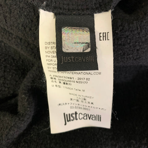 JUST CAVALLI Size M Black Embroidery Cotton Crew-Neck Sweatshirt