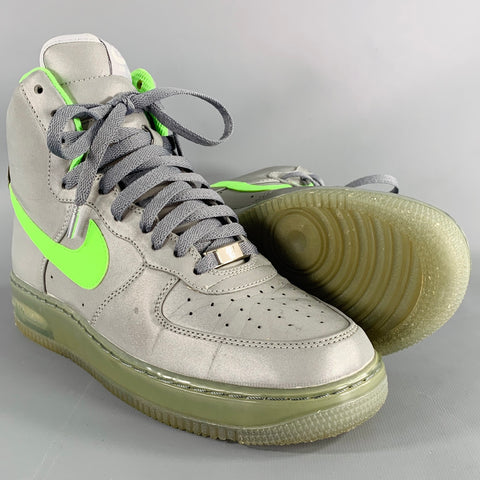 NIKE Size 8 Air Force 1 Silver Neon Reflective Mixed Fabrics High Top Sneakers