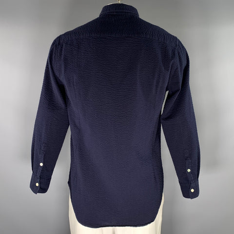 SUPERDRY STUDIOS Size L Navy Textured Button Down Long Sleeve Shirt