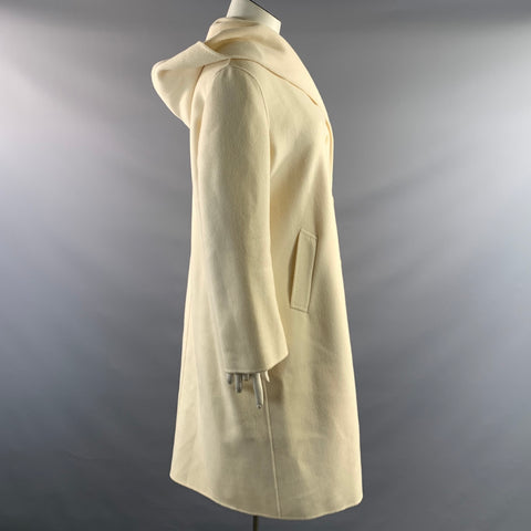 CALVIN KLEIN Size L Cream Wool & Nylon Hooded Coat