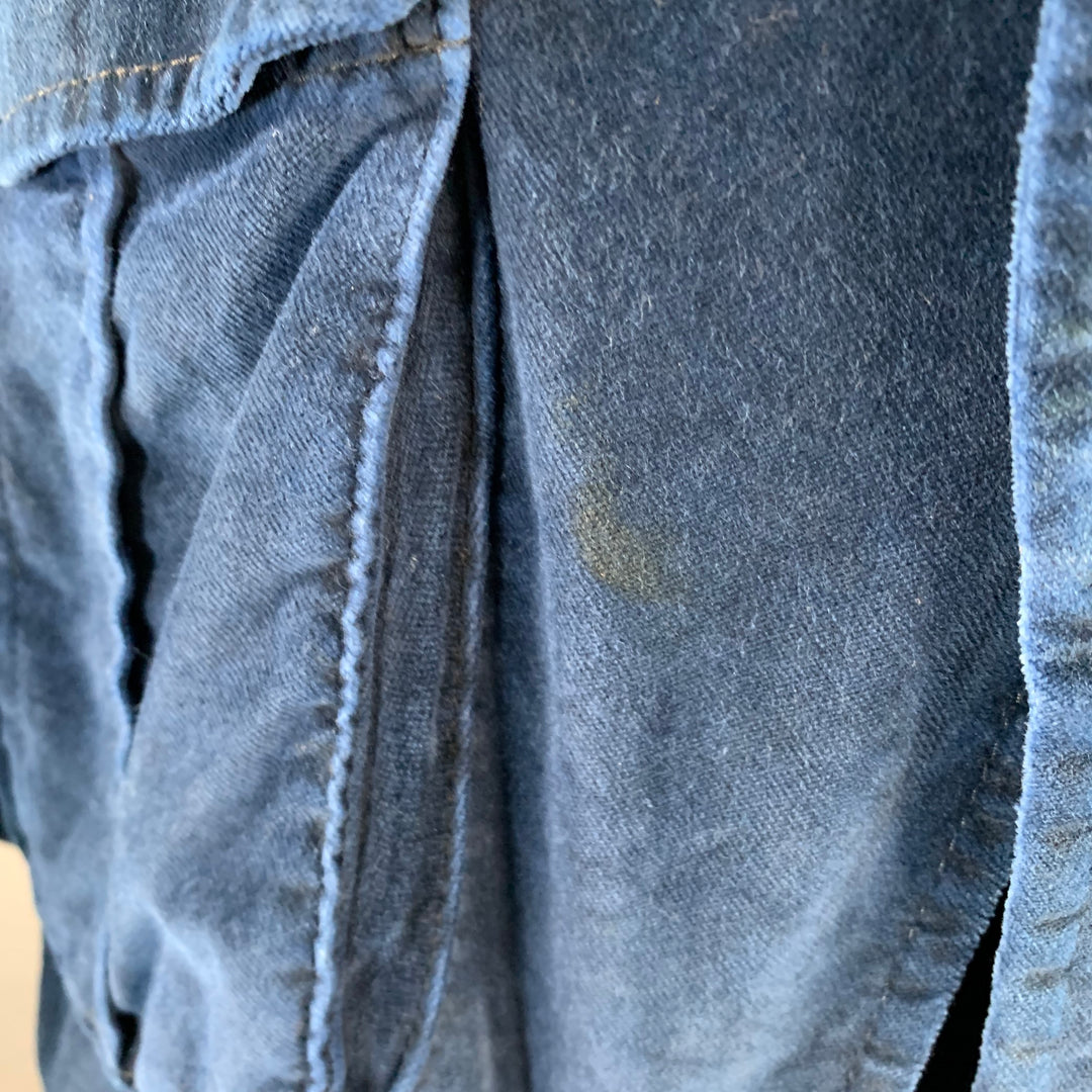 DRIES VAN NOTEN Size 42 Navy Black Velvet Cotton Nehru Collar Suit